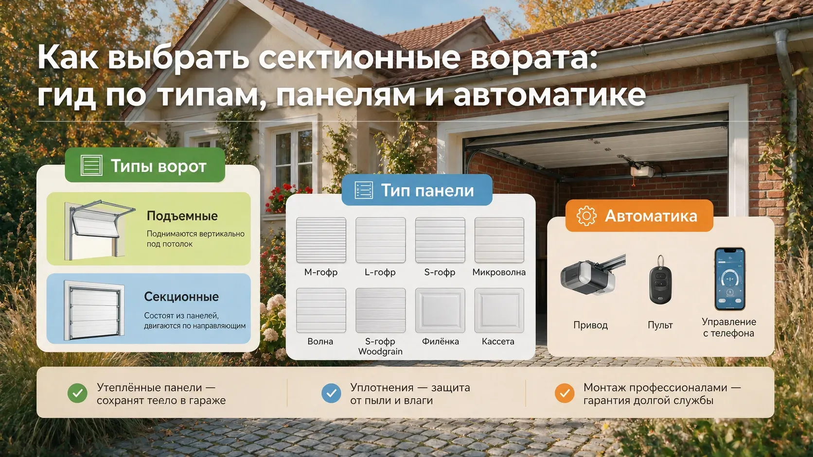 Как выбрать секционные ворота: гид по типам, панелям и автоматике